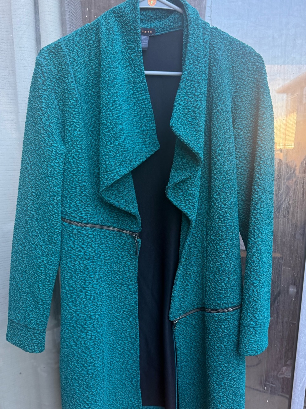 Eva Varro Teal Open-Front Bouclé Coatigan - Women Jackets & Coats